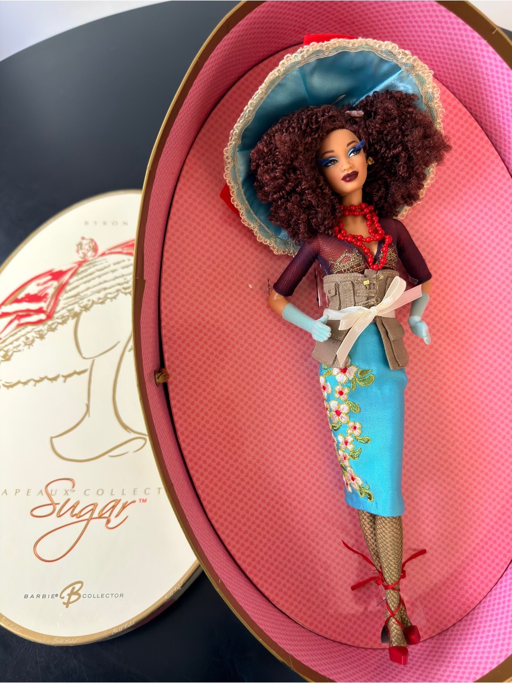 Byron Lars Chapeaux Collection Oval Hat Box with Red Bow Illustration
